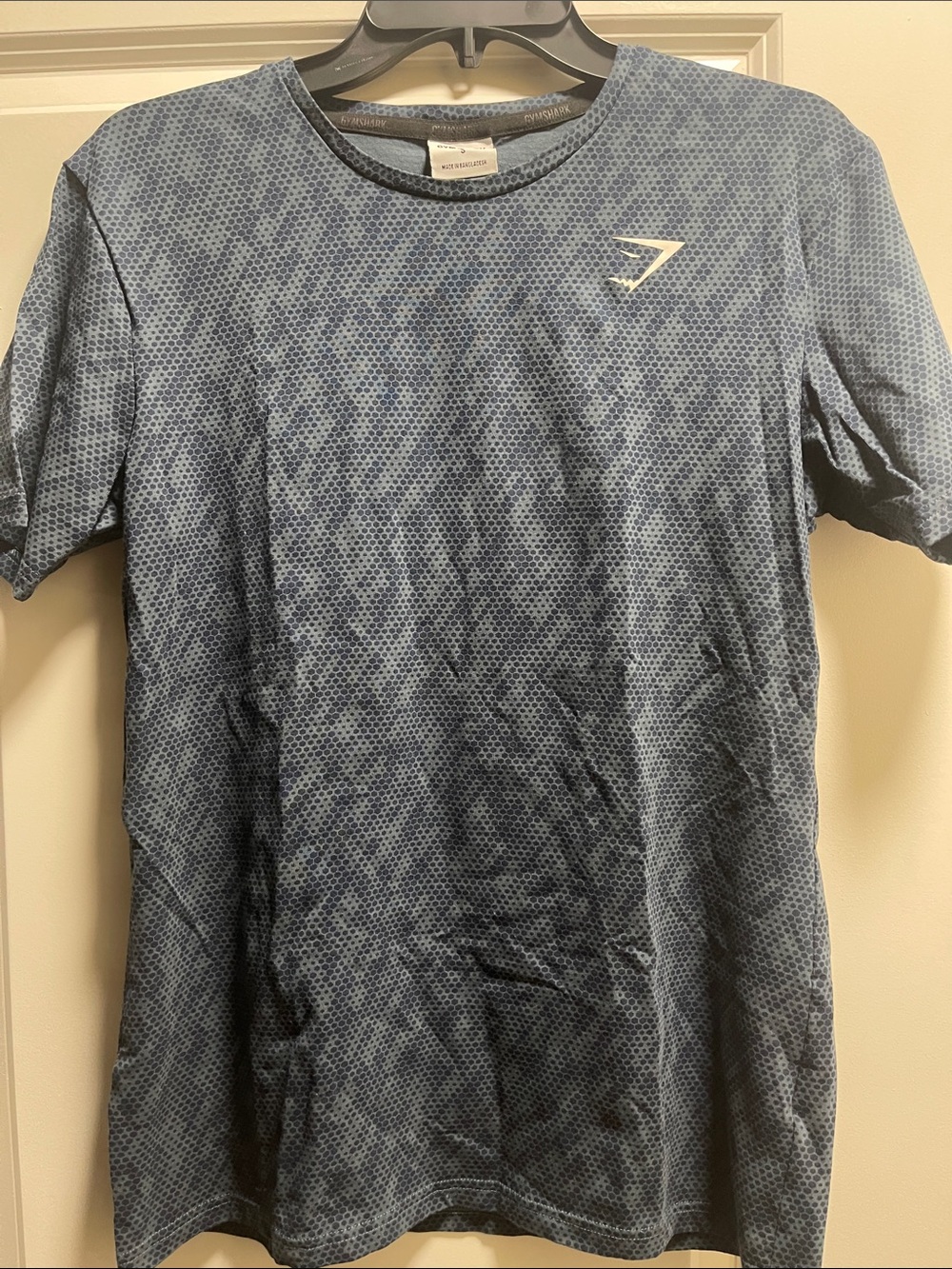 Gymshark Men's Blue Hex-Pattern Short Sleeve Tee
